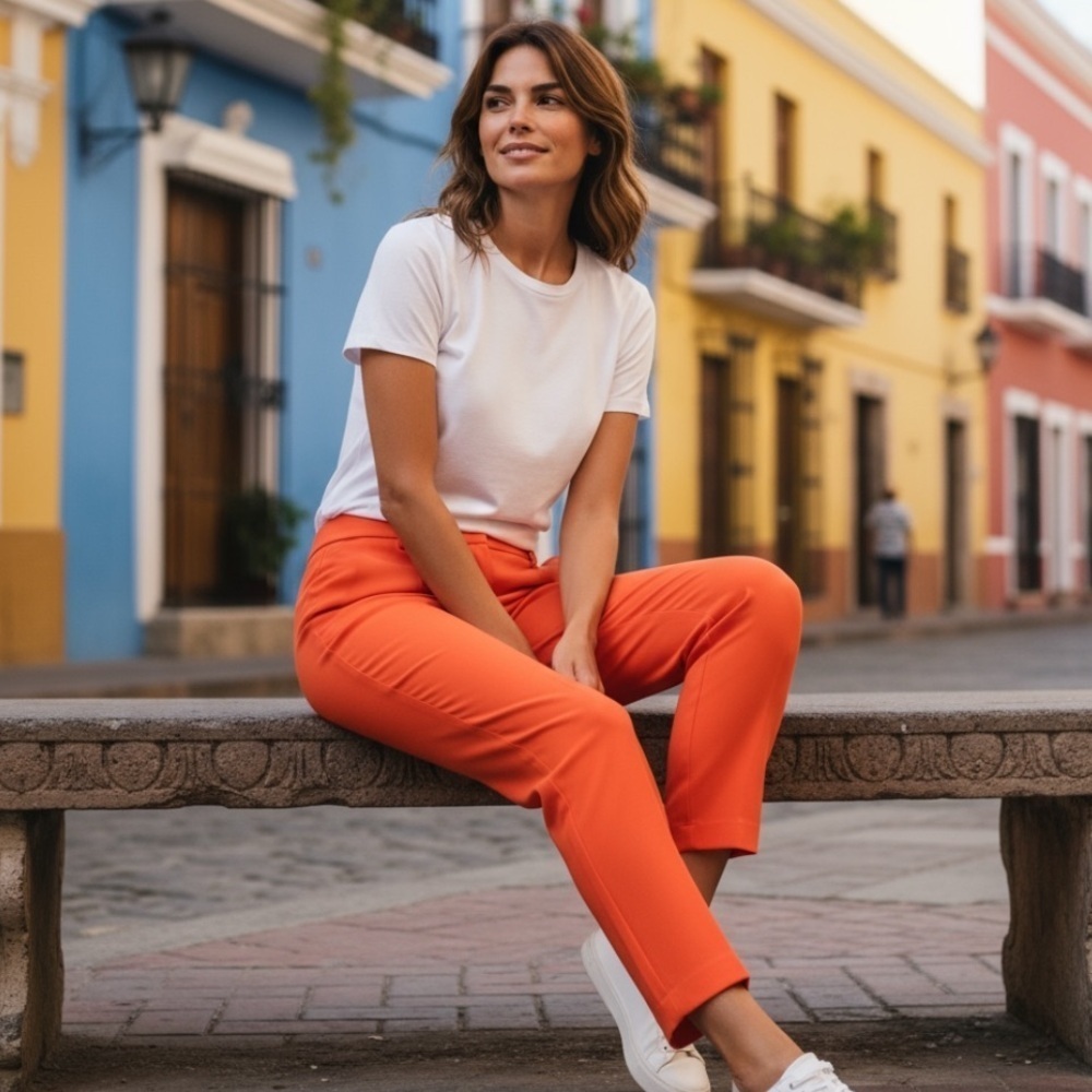 H&M orange slim fit colorful dress pants 10